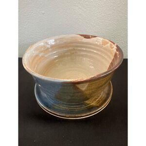 Clayworks Pottery Planter Bowl‎ with Saucer Handmade Signed Stoneware Decor